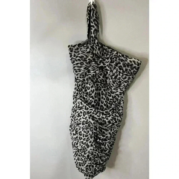 CALVIN KLEIN LEOPARD PRINT ANIMAL LINED ROUCHED STRETCH DRESS SZ 12 SLEEVELESS - Picture 1 of 8